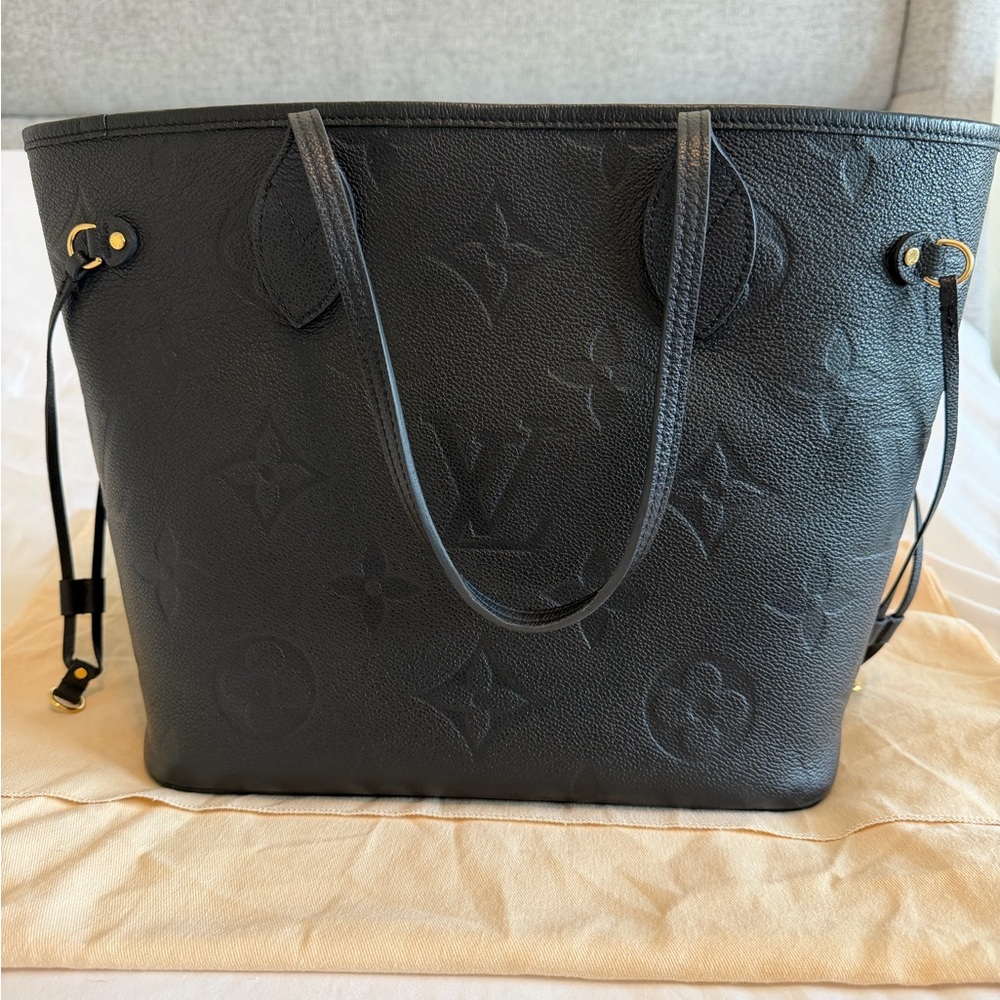 Louis Vuitton Black Embossed Monogram Neverfull Tote - Picture 5 of 16